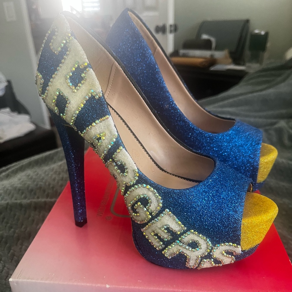 Custom NFL Los Angeles San Diego Chargers heels pumps (5 1/2”). One of a kind.